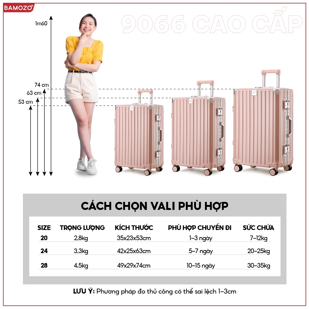 Vali khung nhôm khoá sập Bamozo 9066 cao cấp